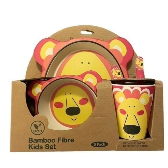 NEW BAMBOO FIBRE kids set eating utensils plate cup bowl - Picture 1 of 3